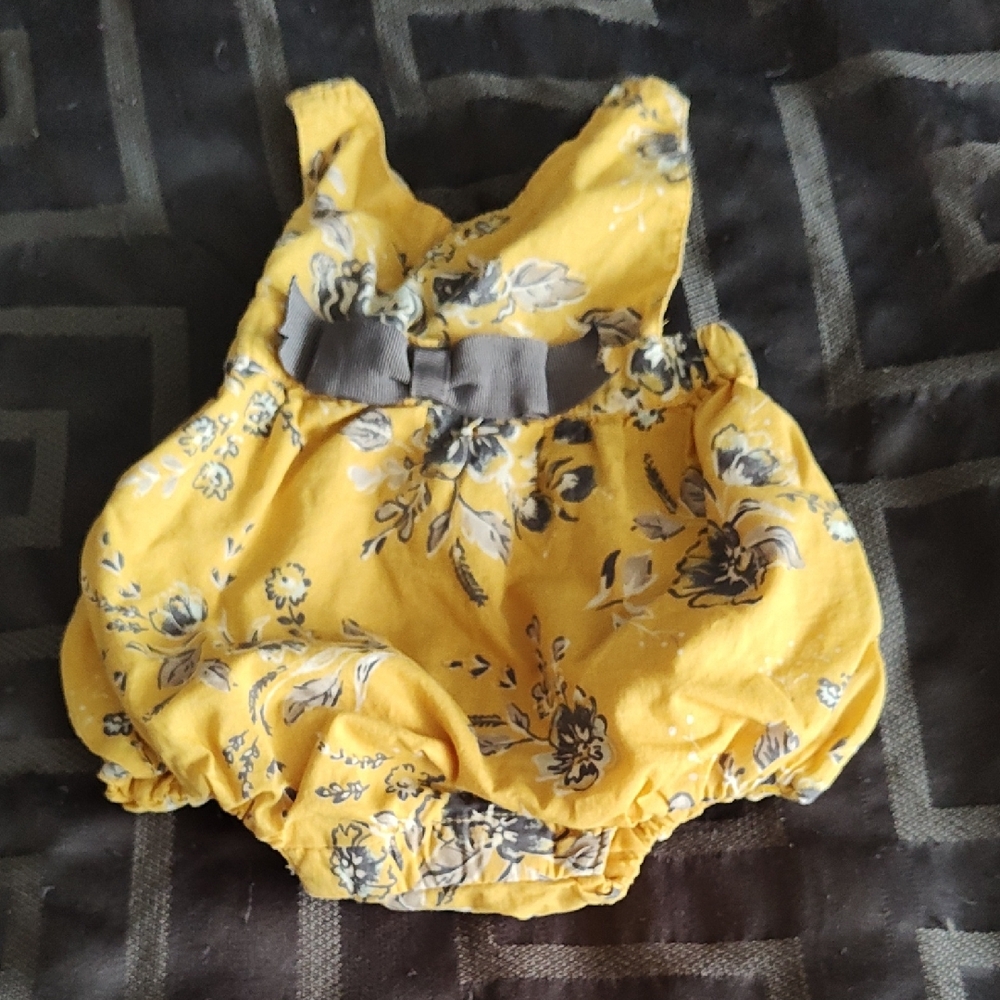 Yellow Floral Baby Bubble with Gray Bow